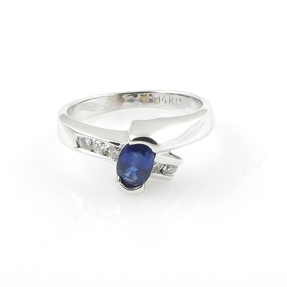 Vintage 14K White Gold Sapphire & Diamond Ring Size 6.75 GAI Certified #8439